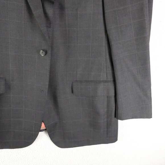 Samuelsohn Blazer Mens 44 Tall Long Gray Plaid Wool Super 100s Sport Coat Jacket - Picture 3 of 16